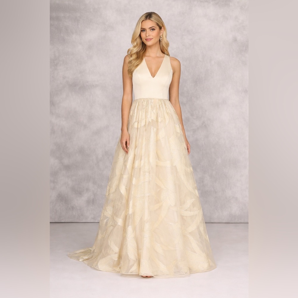 Aidan Mattox Gold Floral Jacquard Gown SZ 2 NWT Formal Evening Dress MOB GALA
